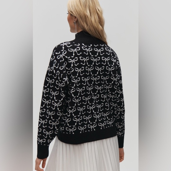 Anthropologie Maeve Montana Mock Neck Half Zip Sweater Black White Size XS - Picture 6 of 13